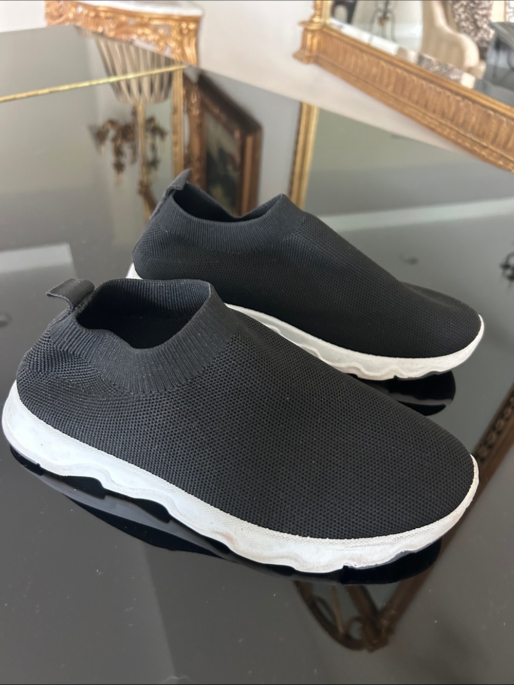 Tommy Bahama Black Slip-On Knit Sneakers with White Soles